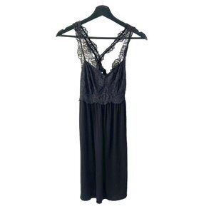 Soma Black Lace Bust Sleeveless Halter Knee Length Nightgown Small